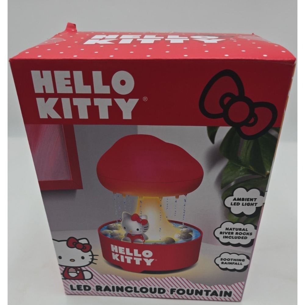 Sanrio Hello Kitty LED Waterfall Fountain With Natural River Rocks Open Box